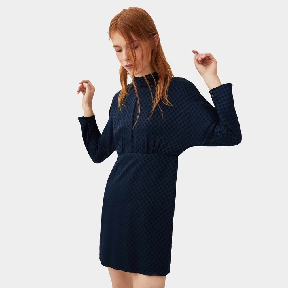 Satin blue navy dress Zara polka dots